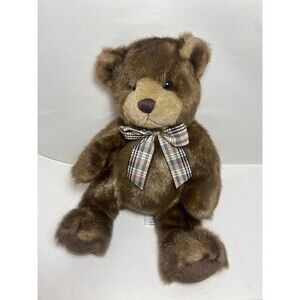 Russ Brown Teddy Bear Plush with ribbon Named Jax 14" Excellent Condition
